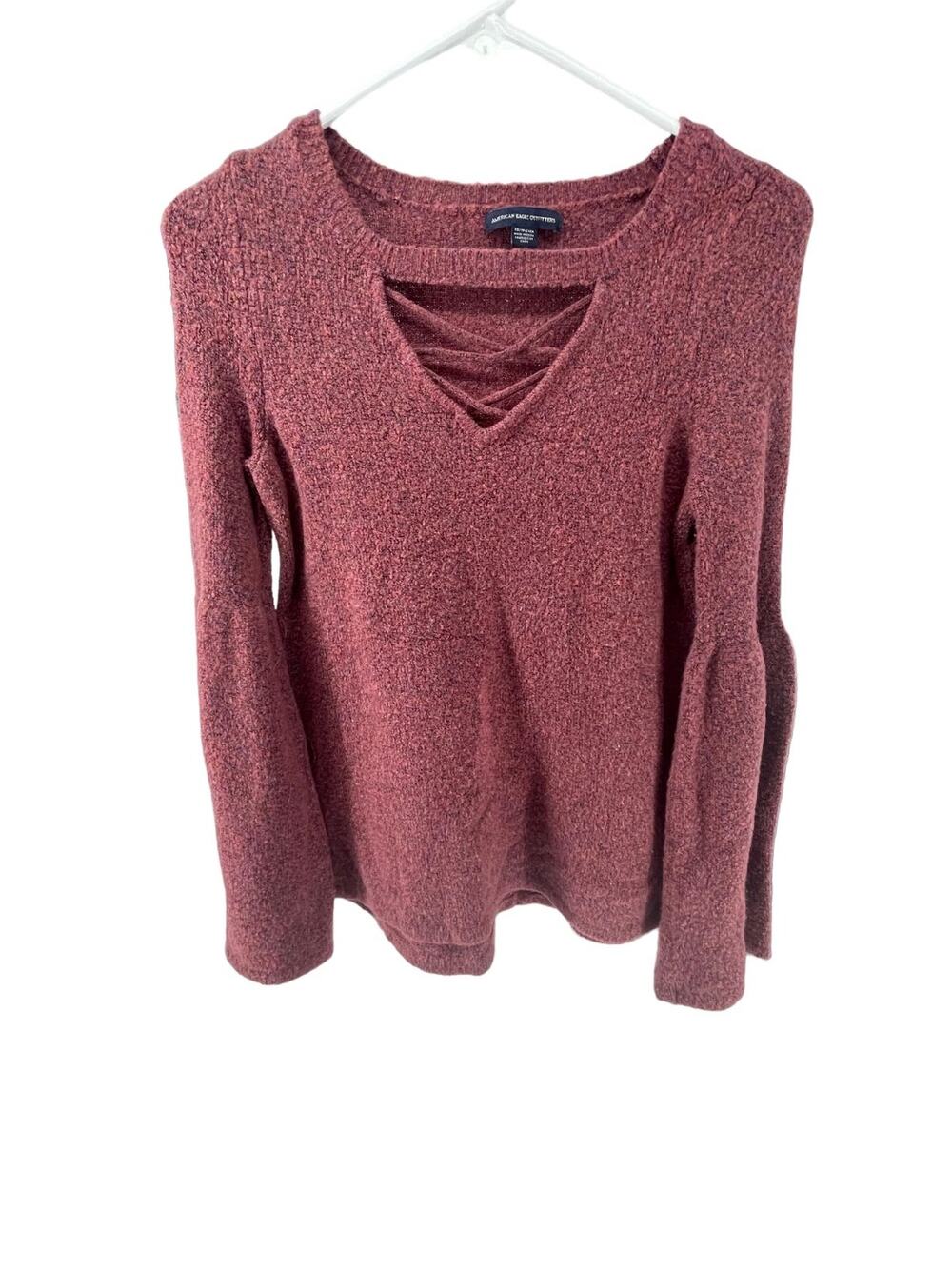 American Eagle Pink Knit Strappy V-Neck Pullover Sweater Women's Size XS